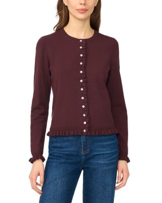 Ruffle Trim Crewneck Cardigan