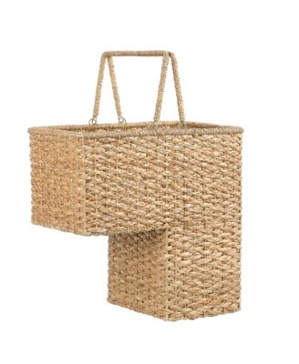 Woven Bankuan and Rattan Stair Basket with Handles