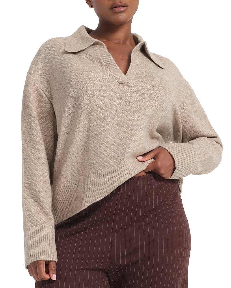 Estelle Plus Nellie Collared Knit Top In Nude