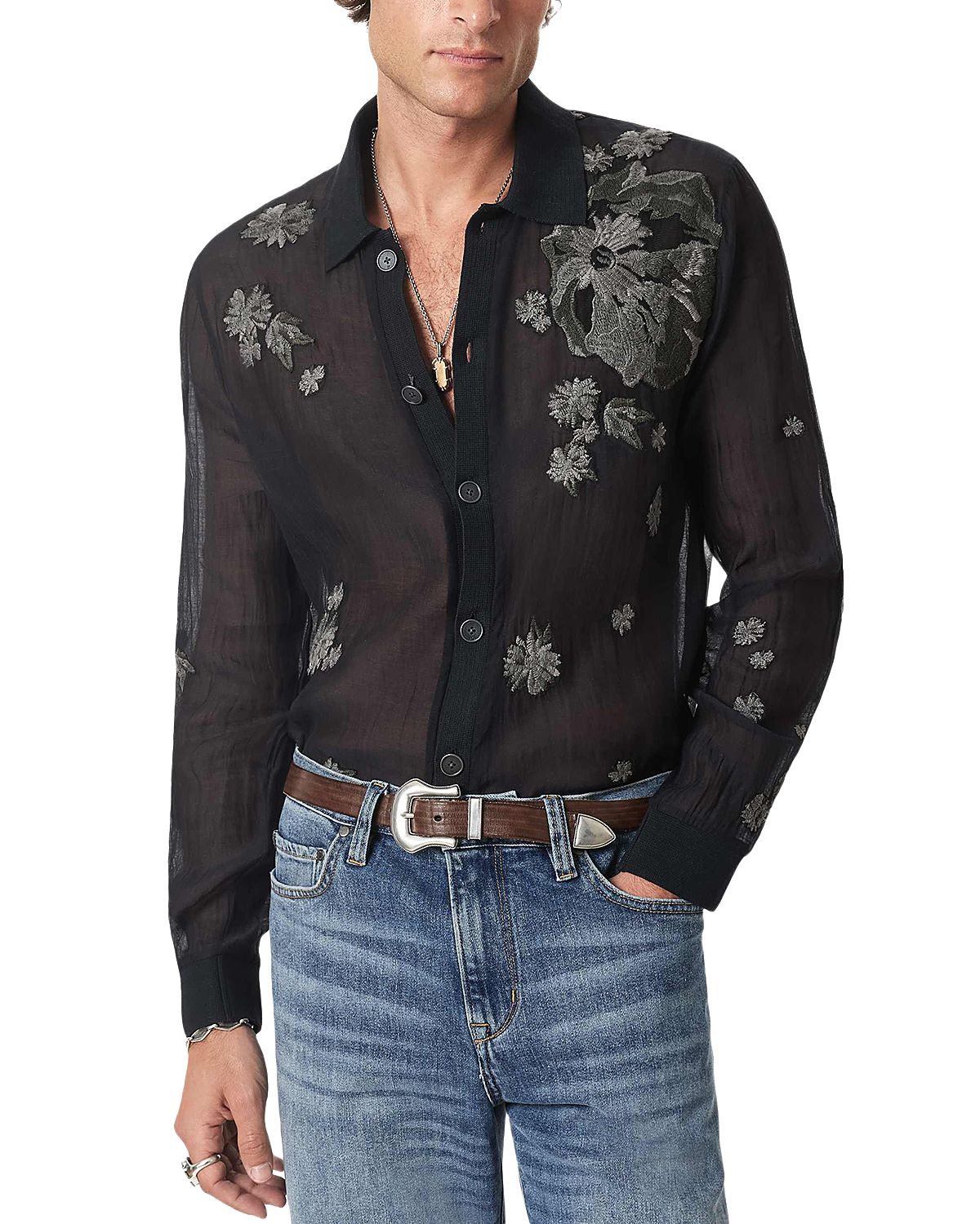 John Varvatos Arden Cotton & Silk Sheer Floral Shirt