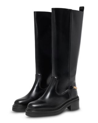 Women's Leather Chain Knee High Boots