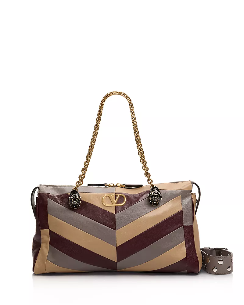 Valentino Garavani VLogo Chevron Patchwork Leather Shoulder Bag