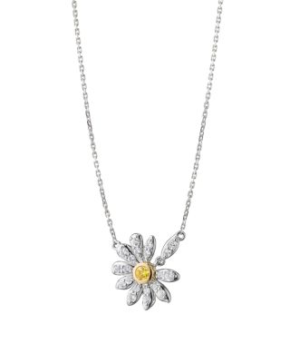 18K Yellow Gold & Sterling Silver Charms Necklaces Yellow & White Sapphire Loves Me Daisy Pendant Necklace, 16-18"