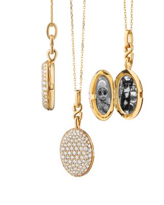 18K Yellow Gold Slim Lockets Diamond Pav&eacute; Oval Pendant Necklace, 0.99 tcw