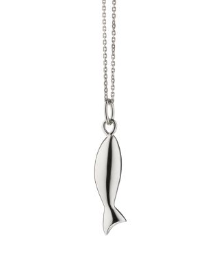 Sterling Silver Mini Perseverance Fish Charm Necklace, 18"