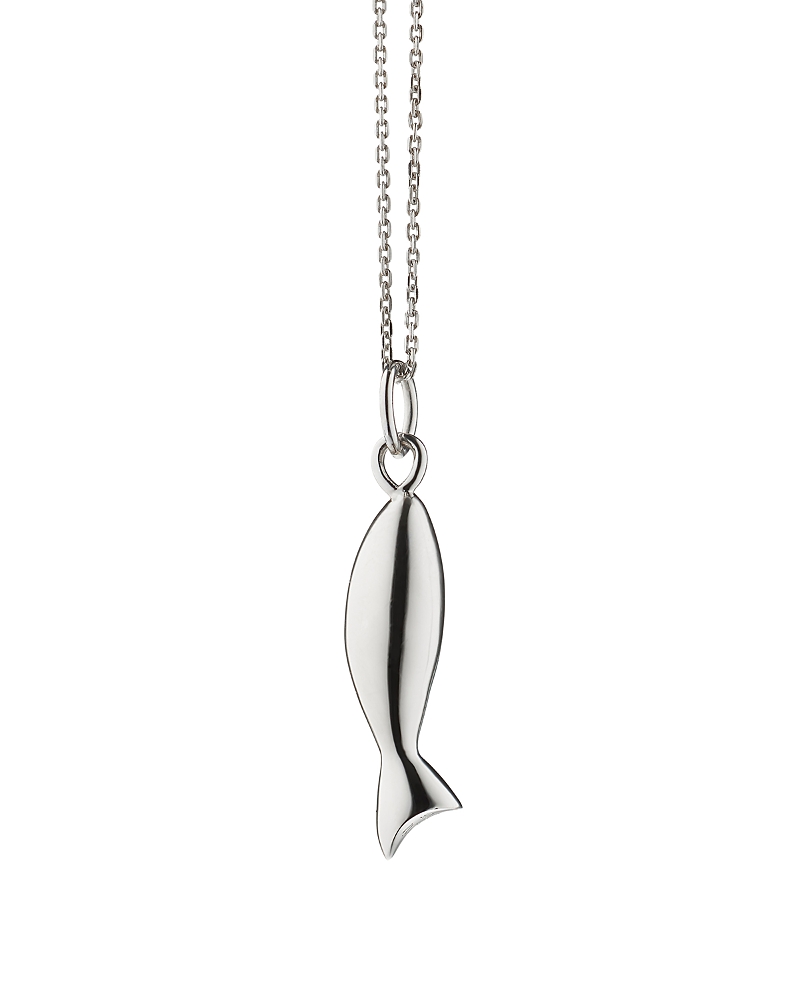 Monica Rich Kosann Sterling Silver Mini Perseverance Fish Charm Necklace, 18