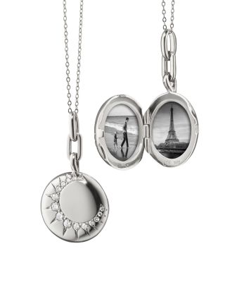 Sterling Silver Sun Moon & Stars White Sapphire Sun Locket Pendant Necklace, 16-18"