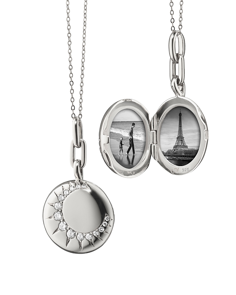 Monica Rich Kosann Sterling Silver Sun Moon & Stars White Sapphire Sun Locket Pendant Necklace, 16-18 · OS