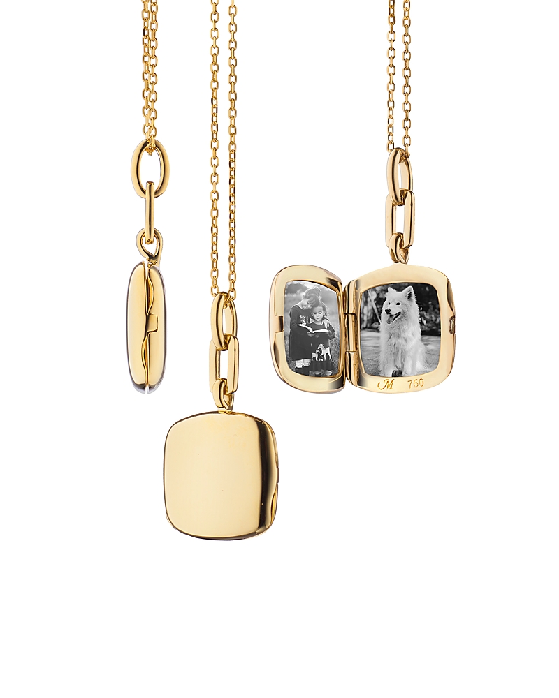 Monica Rich Kosann 18K Yellow Gold Slim Lockets Cushion Pendant Necklace, 16-17