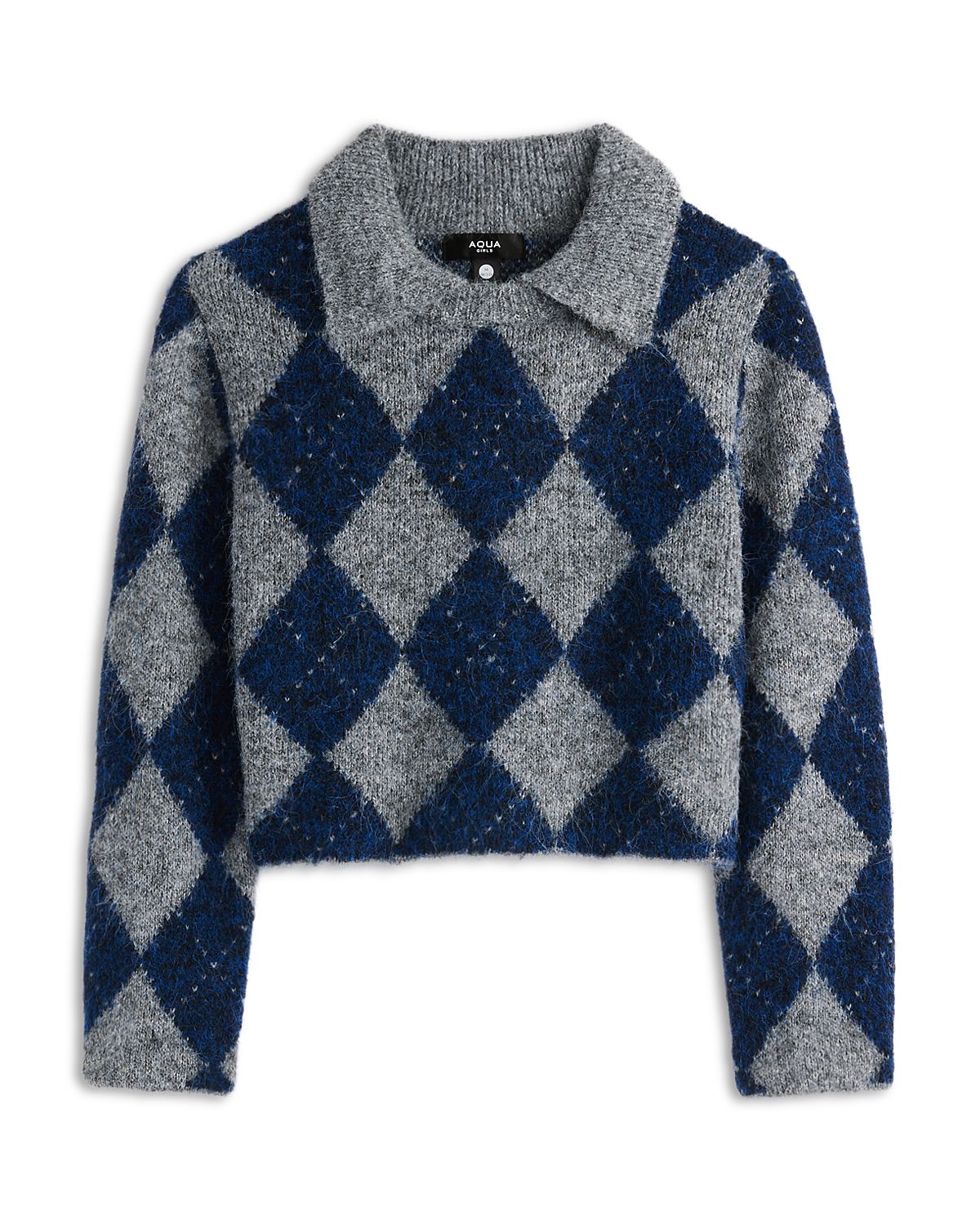 Aqua Girls' Collared Plaid Sweater, Big Kid - Exclusive