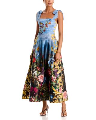 Hana Cotton Stretch Pleated Waist Bow Strap Dress