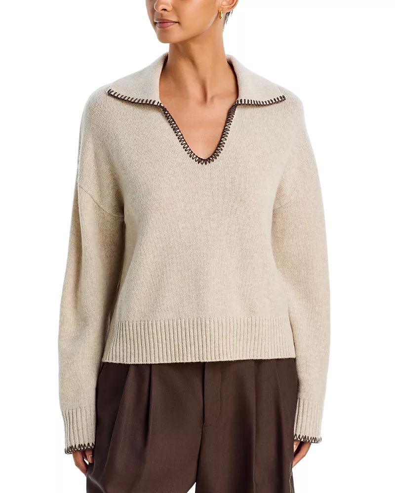 Bella Dahl Wool & Cashmere Contrast Trim Sweater