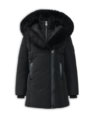 Girls' Hooded Shearling Trim Down Coat - Little Kid
