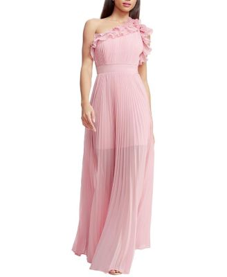  Vida One Shoulder Pleated Ruffle Gown