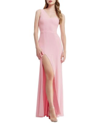 Dress The Population Magdalyn One Shoulder High Slit Gown In Vintage Pink