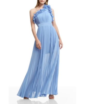  Vida One Shoulder Pleated Ruffle Gown