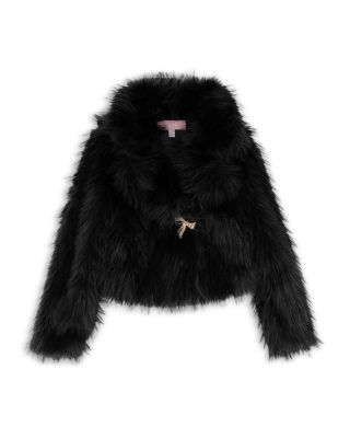 Girls' Faux Fur Jacket with Brooch - Big Kid