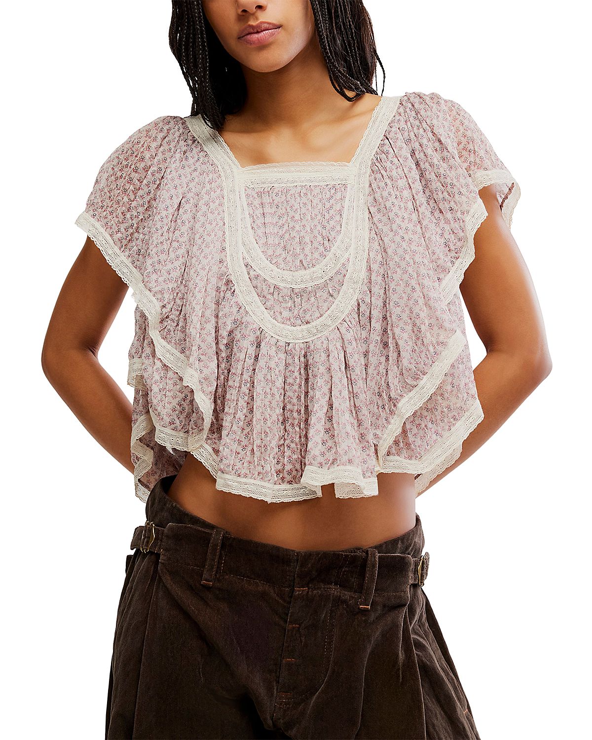 Free People Clara Ruffled High Low Hem Top
