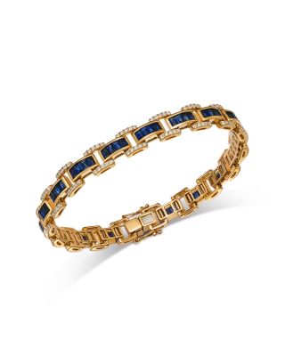 Diamond & Blue Sapphire Link Bracelet in 14K Yellow Gold