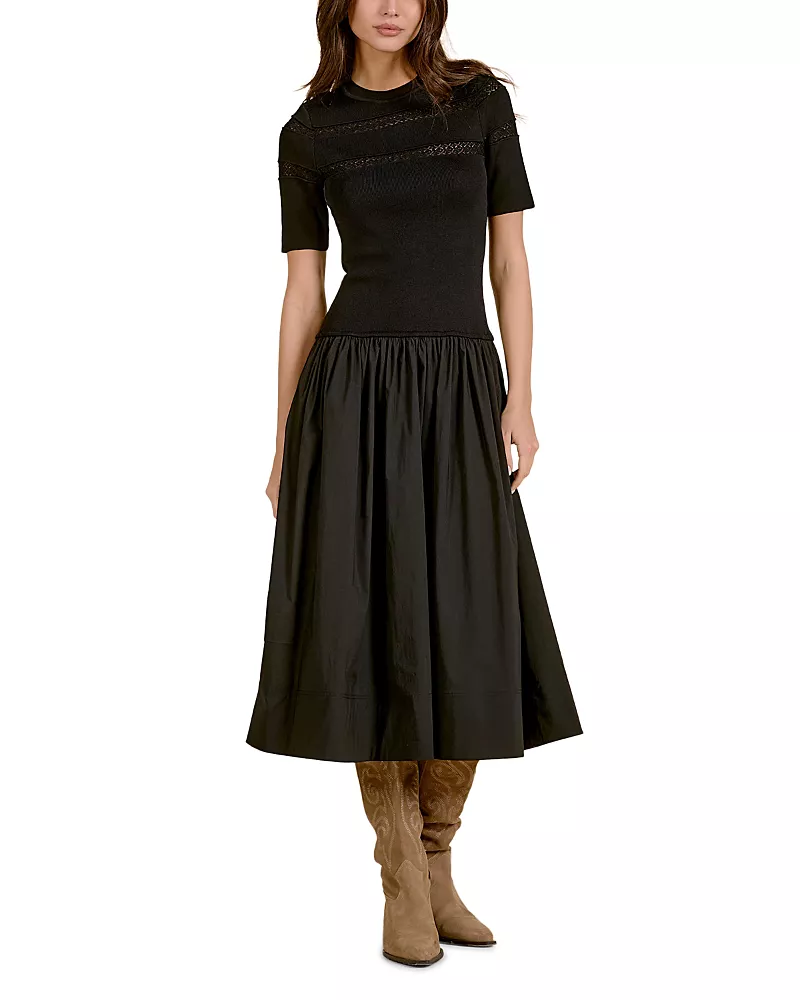 Elan Mock Neck Sleeveless Mixed Media Dress