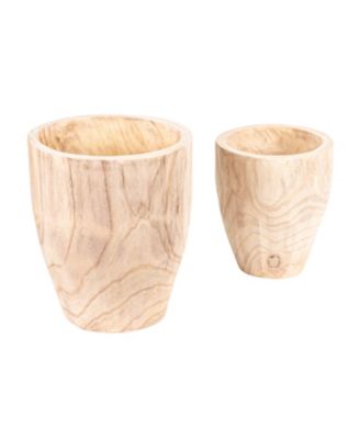  Round Paulownia Wood Planters, Set of 2