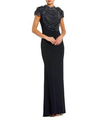  High Neck Embellished Column Gown
