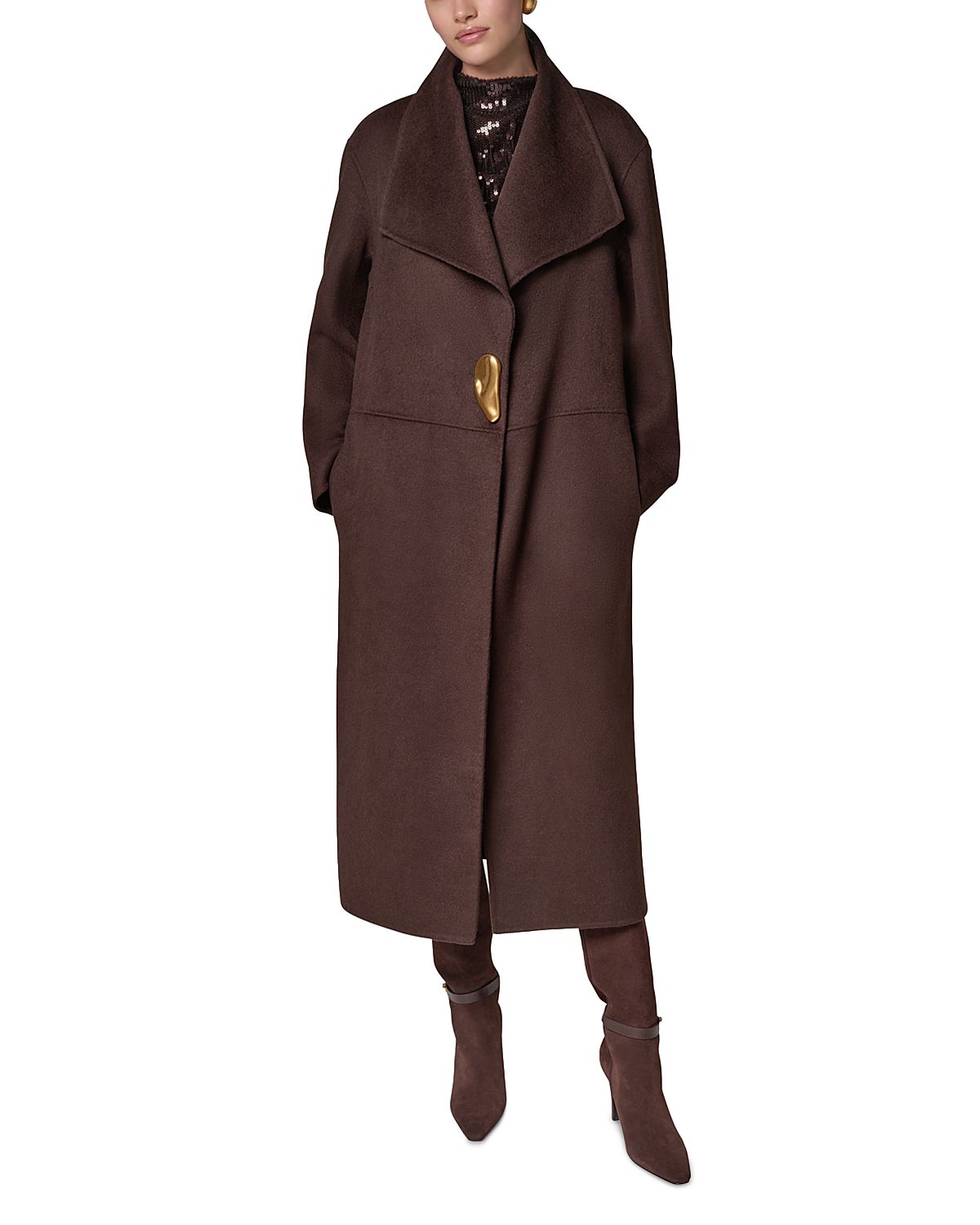 Donna Karan New York Wing Collar Hardware Trim Coat