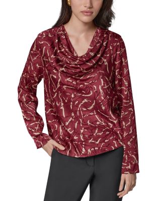 Printed Burnout Cowl Neck Top