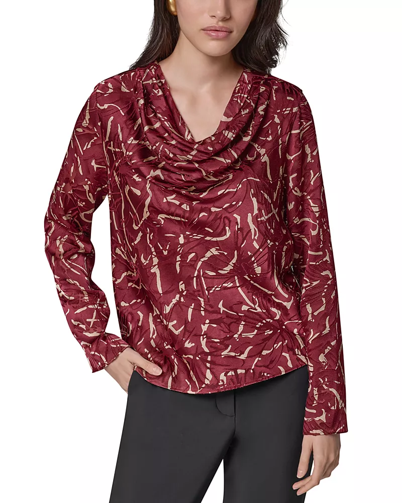 Donna Karan New York Printed Burnout Cowl Neck Top