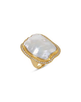 18K Yellow Gold Sea Cultured Freshwater Baroque Pearl & Diamond Ring