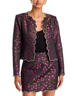 Floral Brocade Crystal Scallop Trim Jacket - Exclusive