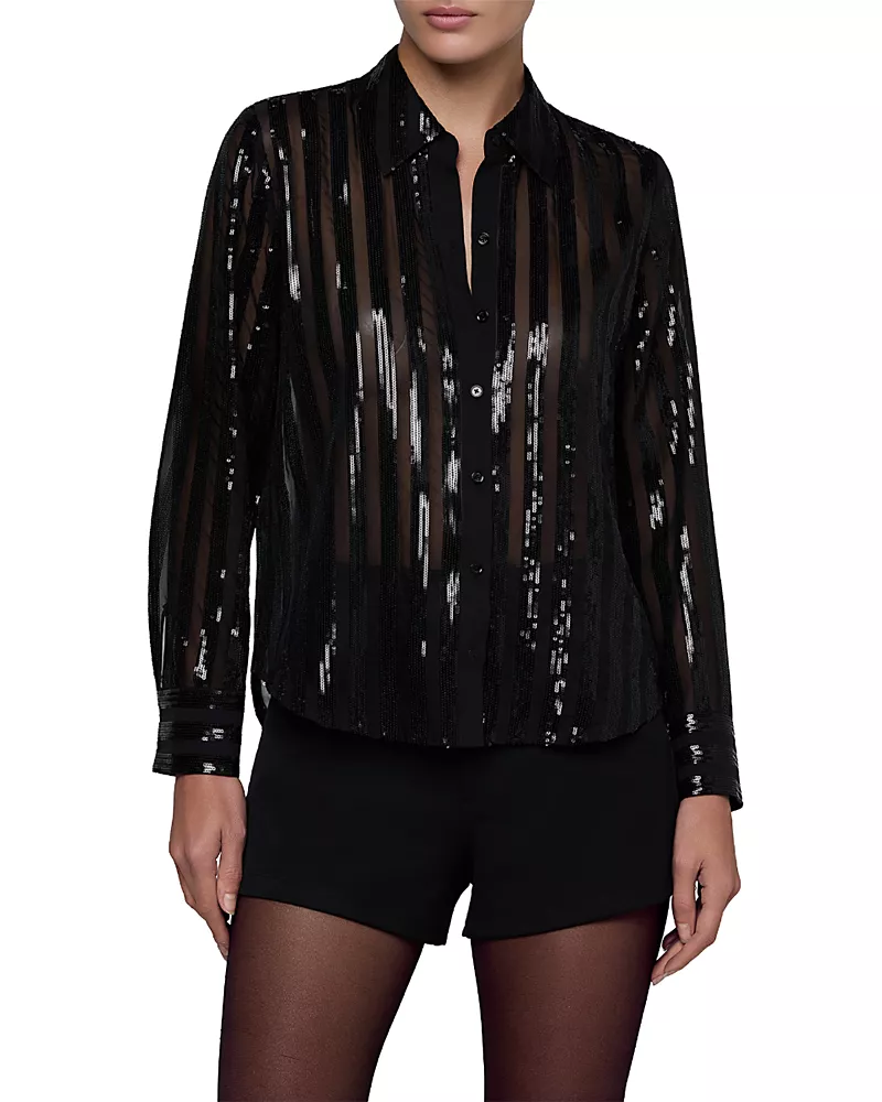 L'Agence Dyana Sequin Stripe Long Sleeve Blouse