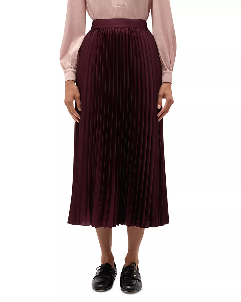 Hobbs London Amoura Satin Pleated Skirt