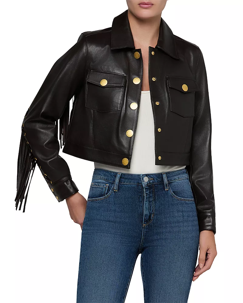L'Agence Luci Leather Fringe Jacket