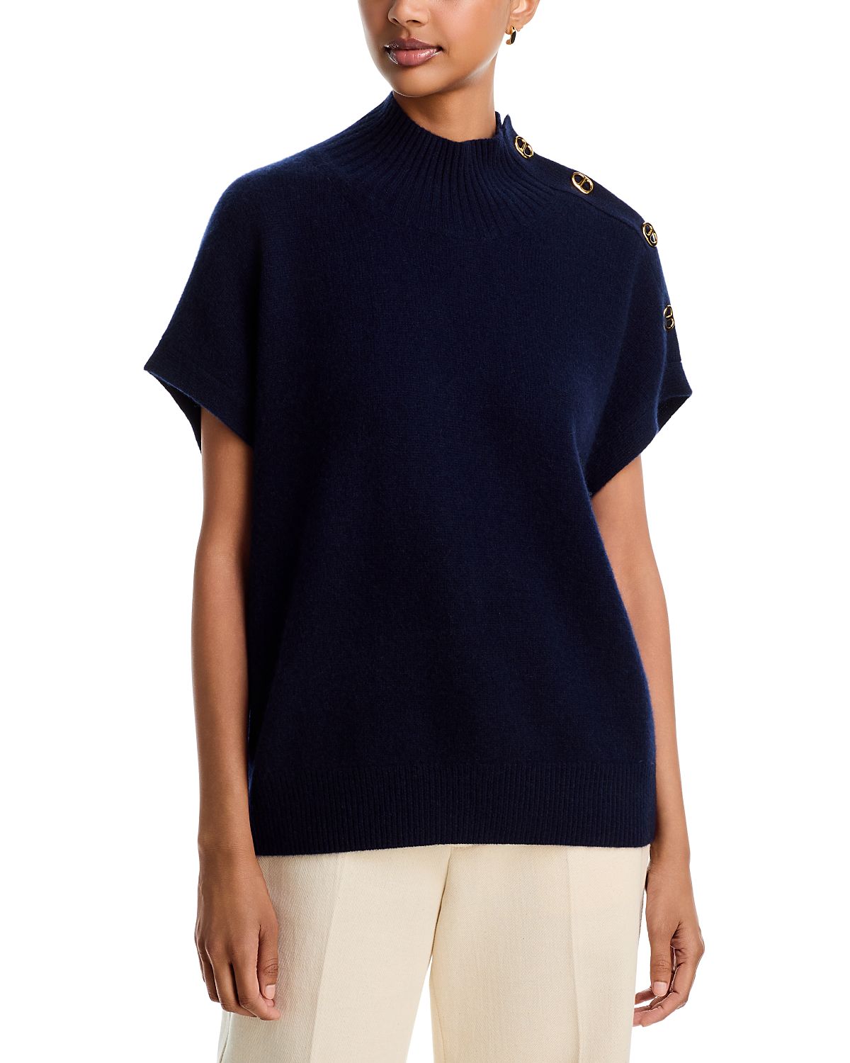 C by Bloomingdale's Cashmere Button Mockneck Cashmere Sweater - Exclusive