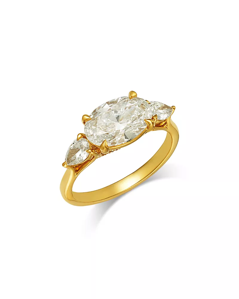 Bloomingdale's Fine Collection Luxe Collection Certified Lab Grown Diamond Oval Cut East West Engagement Ring in 18K Yellow Gold, 2.5 tcw