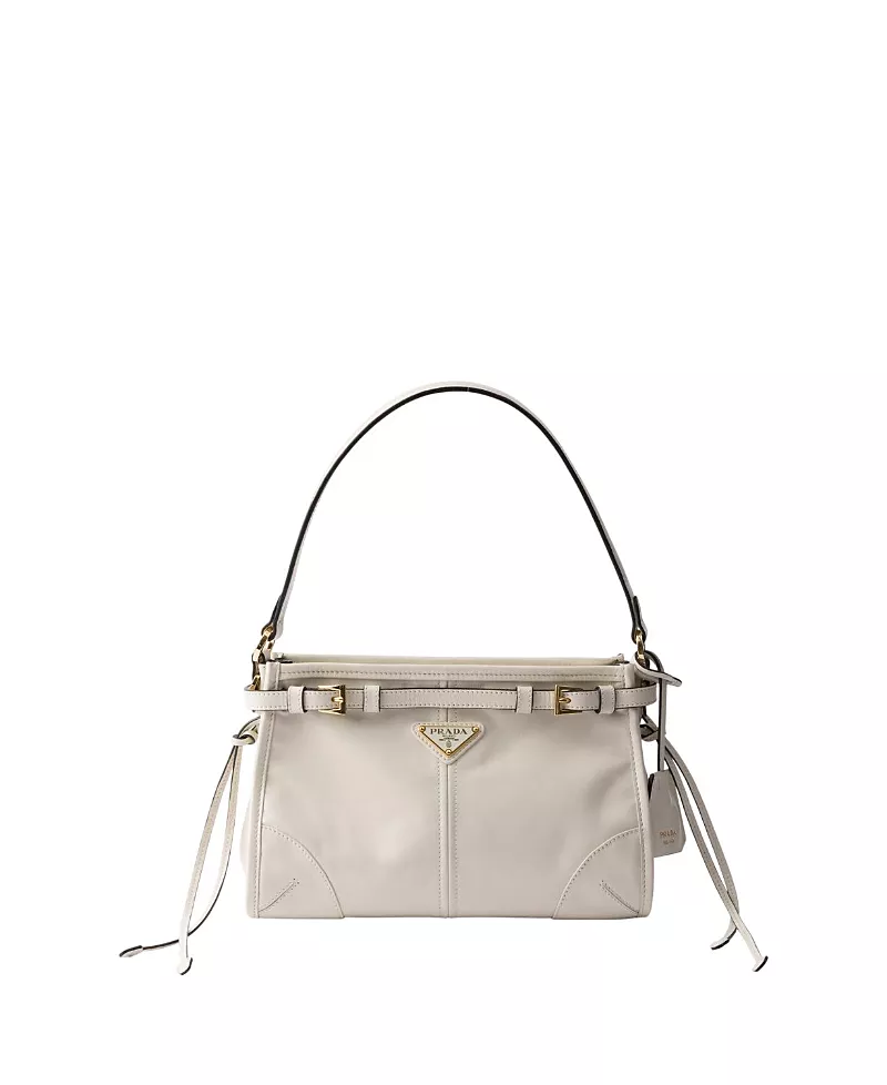 Prada Bonnie Leather Enameled Triangle Logo Shoulder Bag