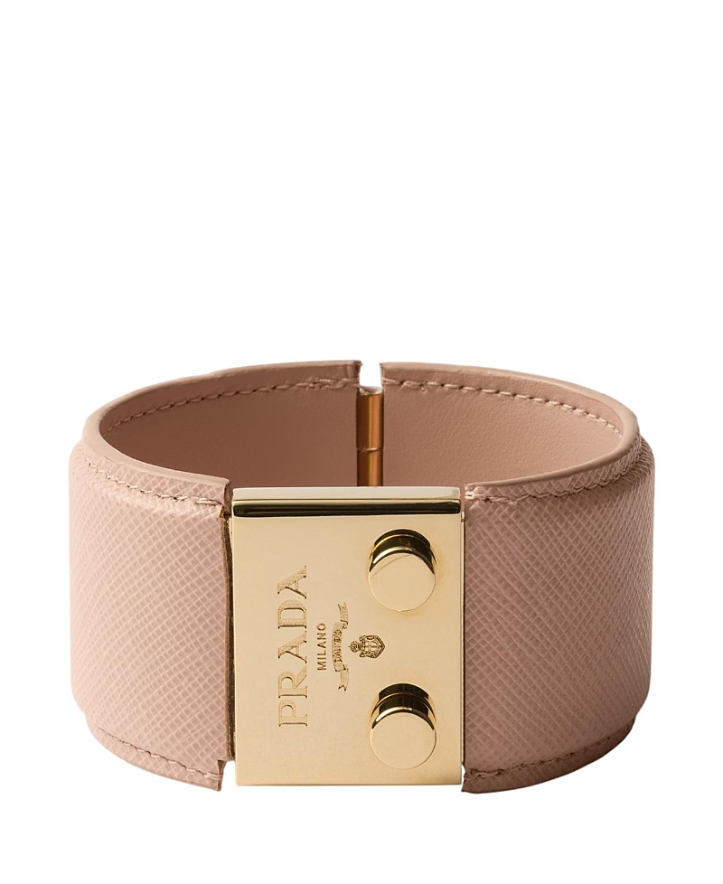 Prada Metal And Saffiano Leather Bracelet