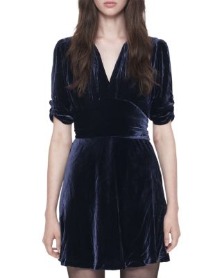 Allsaints Ena Velvet Puffed Sleeve Mini Dress