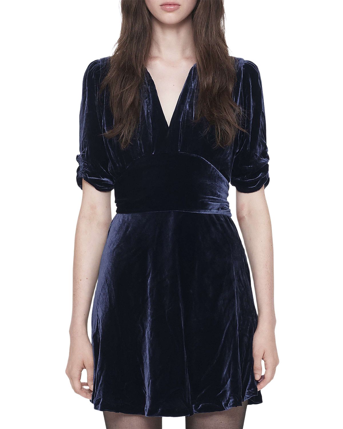 Allsaints Ena Velvet Puffed Sleeve Mini Dress
