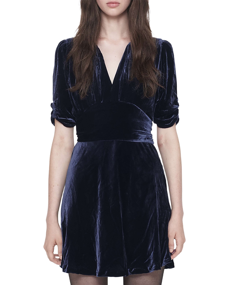 Allsaints Ena Velvet Puffed Sleeve Mini Dress
