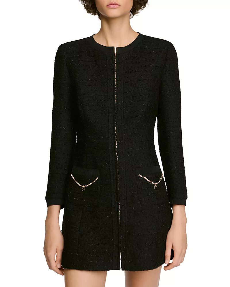 Sandro Axelle Tweed Chain Trim Mini Dress