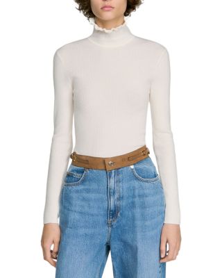 Sandro Lana Wool Blend Ruffled Turtleneck Sweater