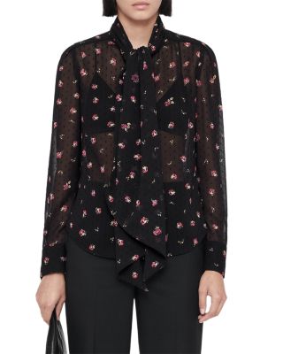 Iris Printed Clip Dot Tie Neck Blouse