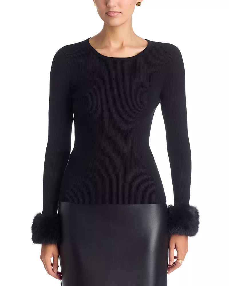 Elie Tahari The Savannah Faux Fur Trim Sweater