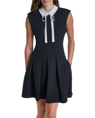 Tie Neck Pleat Skirt Dress