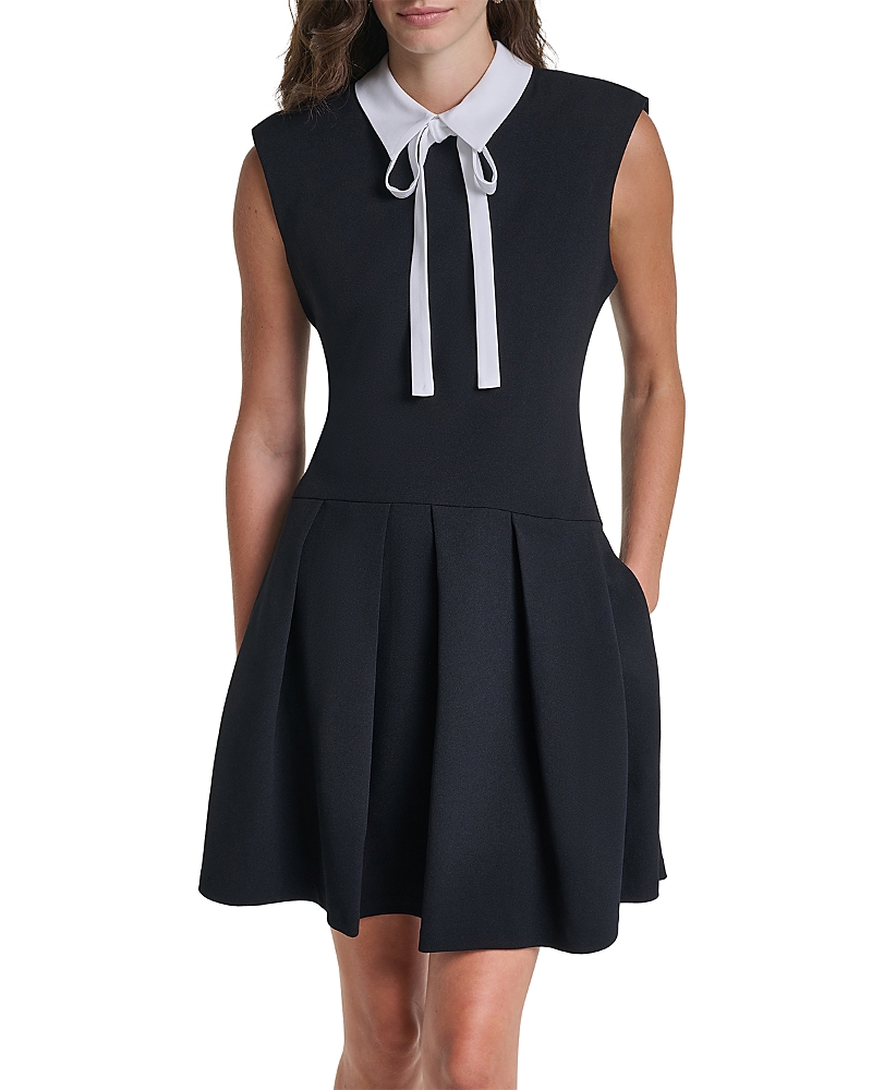 Karl Lagerfeld Paris Tie Neck Pleat Skirt Dress