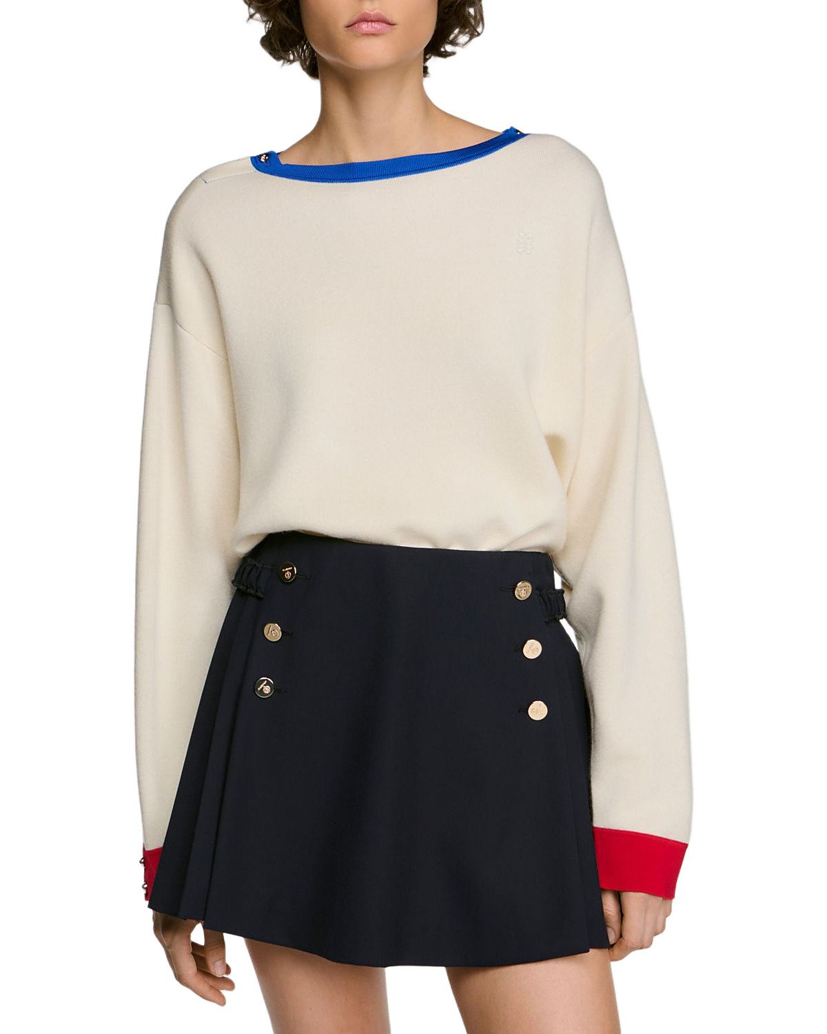 Sandro Shanti Contrast Trim Wool Blend Sweater