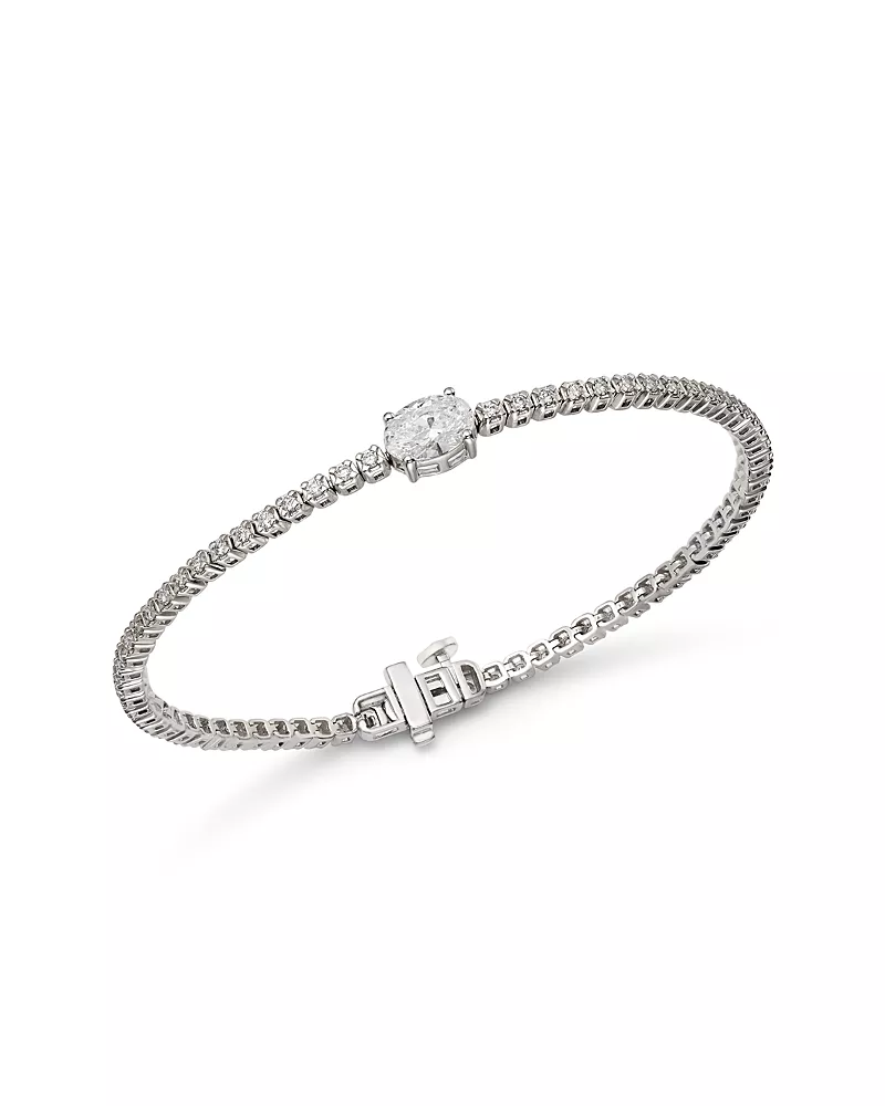 Bloomingdale's Fine Collection Luxe Collection Certified Lab Grown Diamond Oval Cut Tennis Bracelet in 14K White Gold, 2.0 tcw