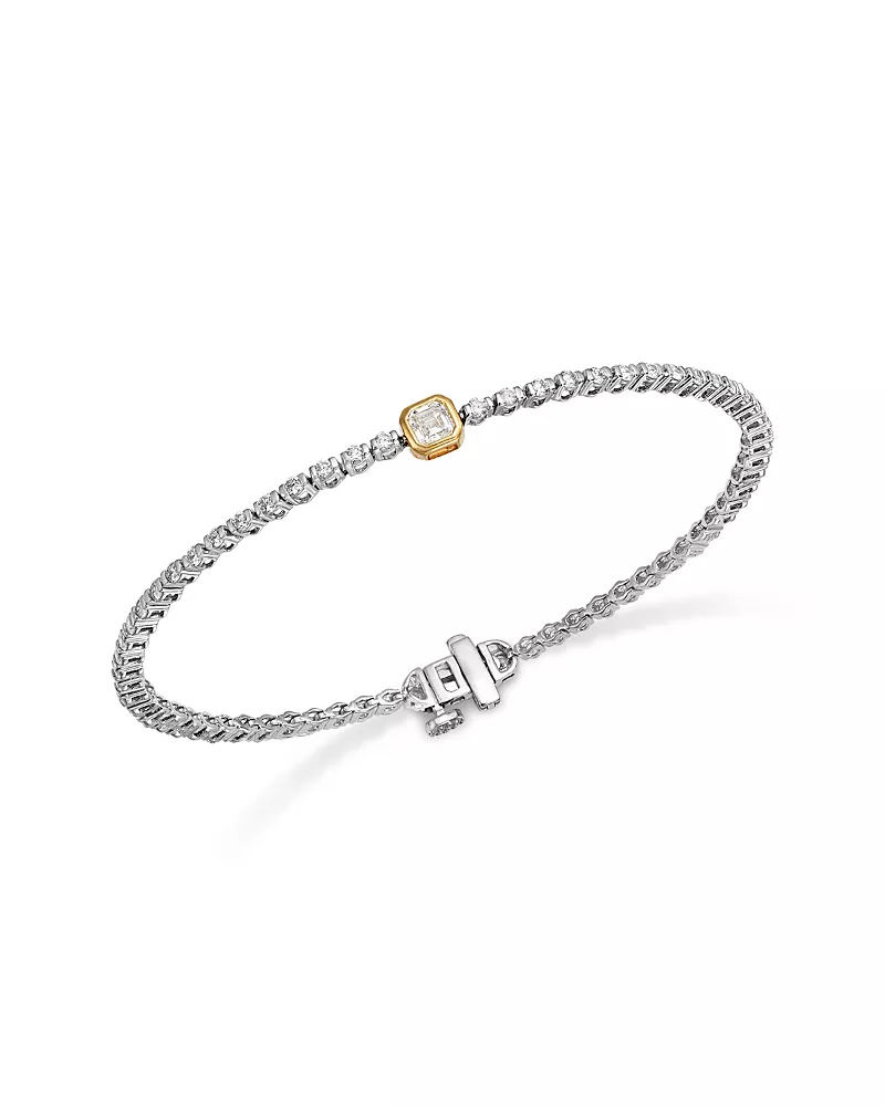 Bloomingdale's Fine Collection Luxe Collection Certified Lab Grown Diamond Asscher Cut Tennis Bracelet in 14K White & Yellow Gold, 1.5 tcw